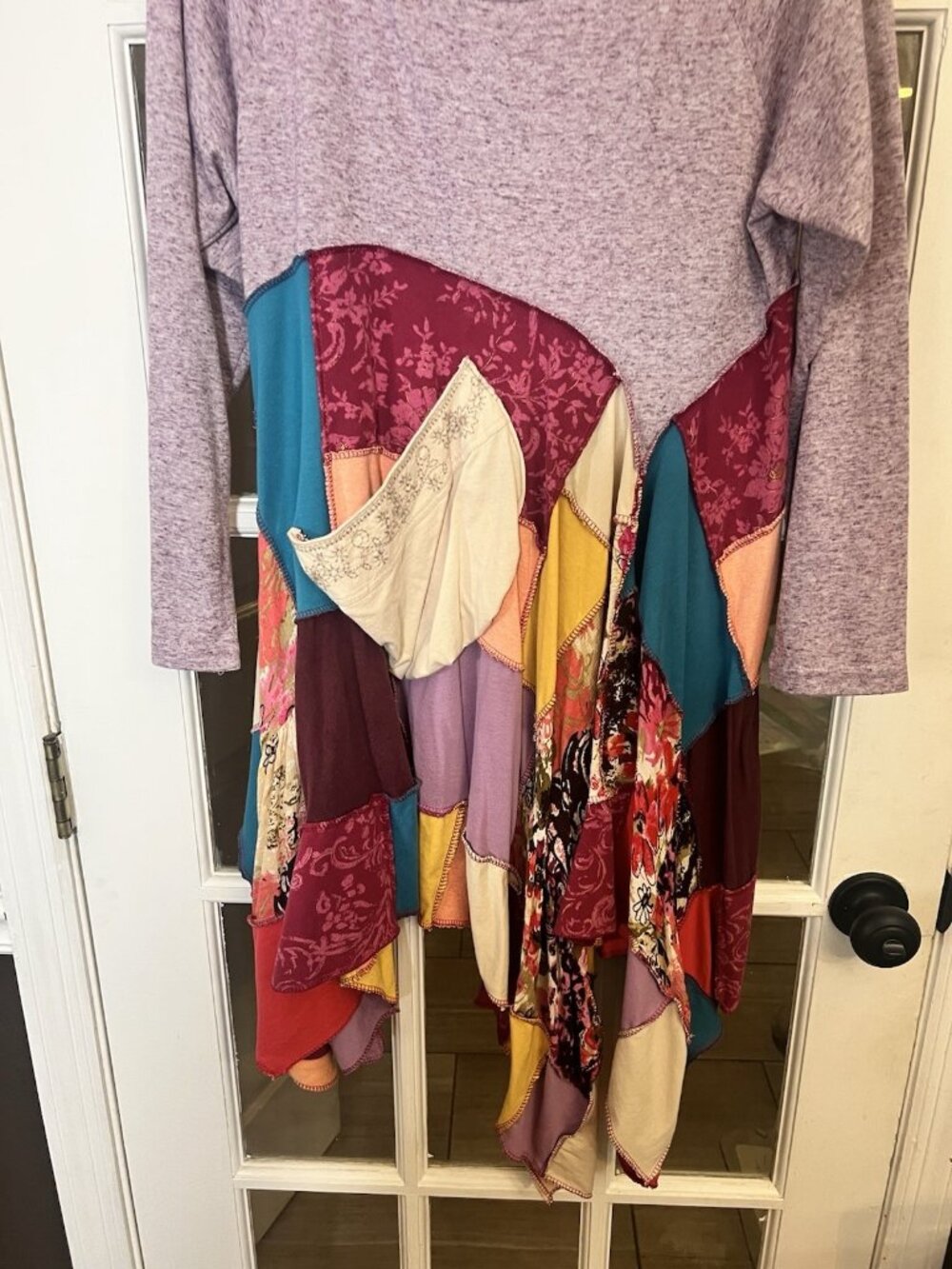 OOAK Upcycled Tunic Dress L Lagenlook Art To Wear Patchwork Festival Ruffle. Y - Picture 2 of 7